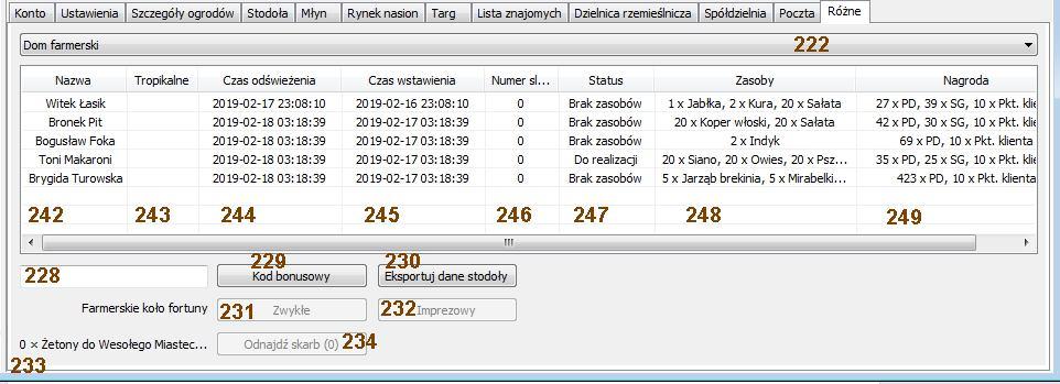 XVII Opis zakładki Różne Dom farmerski możliwa automatyczna realizacja zamówień po zaznaczeniu pozycji nr. 40 w dziale II - ustawienia 242. Nazwa kontrahenta 243.