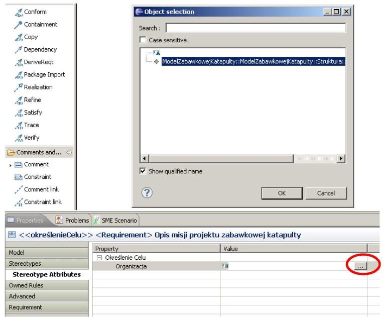Rysunek 23: Określanie wartości atrybutu stereotypu Efekt ustawienie wartości atrybutu Organizacja pokazuje Rysunek 24.