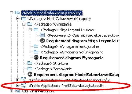 Rysunek 16: Wybór profilu do zastosowania Profil jest teraz dodany na poziomie modelu (Rysunek 17).