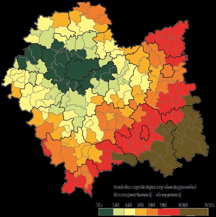 Spójność wewnątrzregionalna i dostępność + Relatywnie dobra dostępność przestrzenna i