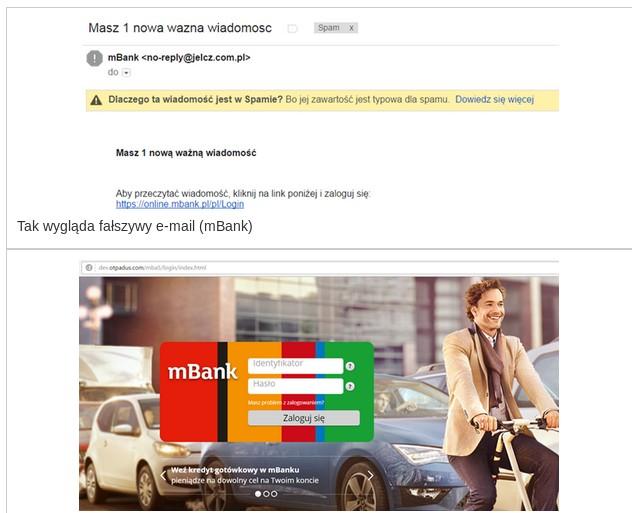 Phishing Pilne zalogowanie do systemu transakcyjnego W informacji podany jest link, który kieruje na fałszywą stronę banku.