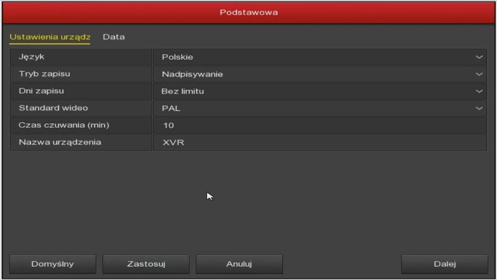 Ustawienia Ogólne (General) Ustawienia urządzenia (Device Setting) Język do wyboru język menu Tryb nagrywania Overwrite (nadpisywanie dysku- automatyczne zastępowanie