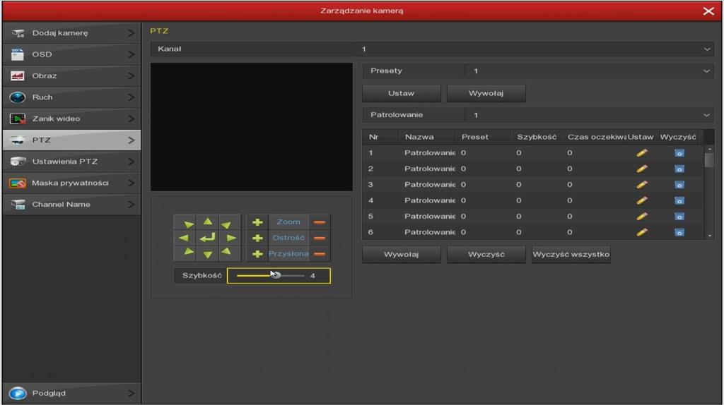 Zanik wideo PTZ Setup Sterowanie kamerami
