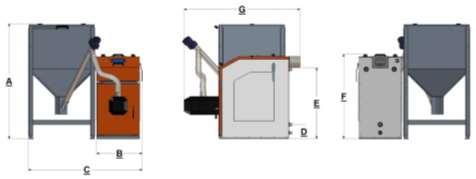 Rys. 2 Podstawowe wymiary kotła typu ECO PELL MINI 20 kw z osprzętem ( patrz tab. nr 3 ) Tab.