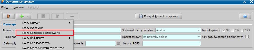 Sprawy dotyczące nienależnie pobranych świadczeń rejestruj zawsze jako sprawy na potrzeby polskie. 1. Zarejestruj sprawę na potrzeby polskie, wybierając na liście spraw ikonę Dodaj.