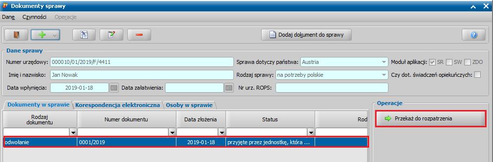 W przypadku rejestracji odwołania nie z poziomu dokumentów sprawy, tylko z poziomu listy odwołań, musisz dokonać ręcznego powiązania postępowania ze sprawą zarejestrowaną w ramach pkt. 1.