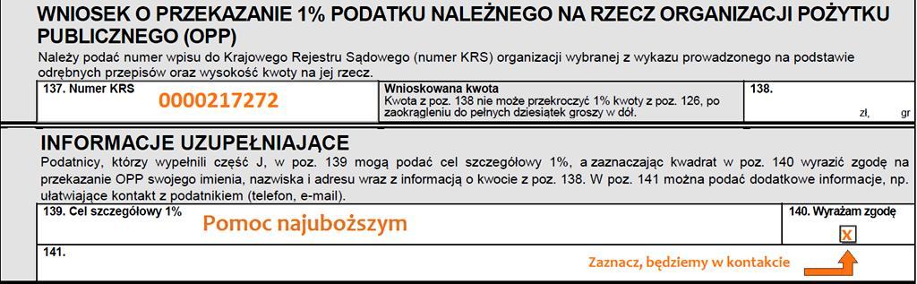 Wypełniając deklarację podatkową za rok 2017 w rubryce WNIOSEK O PRZEKAZANIE 1% PODATKU wpisz numer KRS Dzieła Pomocy św.