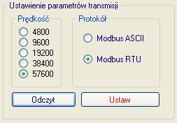 10 Parametry transmisji i adres slave Po ustawieniu odpowiednich parametrów transmisji (i załączeniu blokady!) np: Rys.