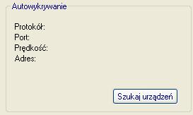 Rys.5 Autowyszukiwanie Program sprawdzi wówczas automatycznie czy podłączono do portu sterownik (program szuka sterownika używając adresu serwisowego