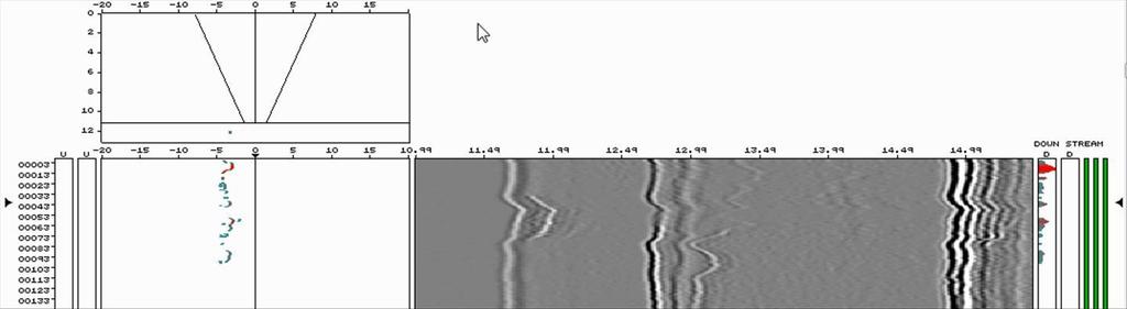 Rys. 17 Badania walidacyjne wskazania przyklejenia wykrytego UTA (LOF: X+l x=39+36[mm]; h 1,5 [mm]); weryfikacja badania radiograficznego (Se-75) ujawniła w przyklejenie na wskazanym przez UTA
