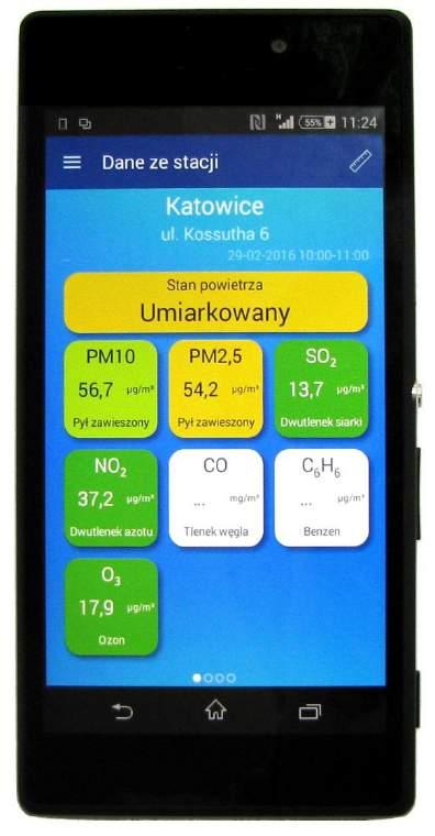 Aplikacja GIOŚ na telefony Komórkowe: Jakość powietrza w