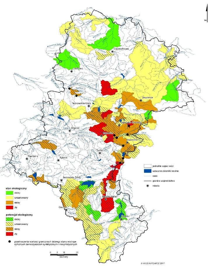 MONITORING WÓD stan/potencjał ekologiczny Klasyfikacja stanu/potencjału ekologicznego 85 jcwp badanych w 2016 roku wykazała: dobry stan/potencjał ekologiczny w 7 jcwp, umiarkowany stan/potencjał