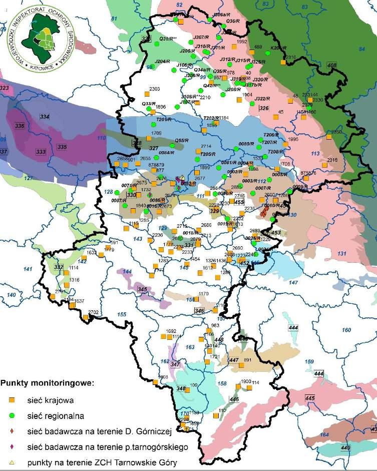 MONITORING WÓD PODZIEMNYCH W WOJEWÓDZTWIE ŚLĄSKIM W 2016 ROKU W 2016 roku monitoring wód podziemnych zrealizowano w 197 punktach pomiarowych (2 punkty wspólne monitoringu regionalnego i badawczego),