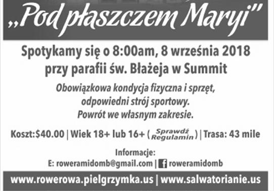 Maple) sobota, 8 września o godz. 7.00pm w parafii St. Columbanus, 331 E 71st St, Chicago, IL niedziela, 9 września o godz. 7.00pm w Mary, Seat of Wisdom, 920 Granville Ave, Park Ridge, IL poniedziałek, 10 września o godz.