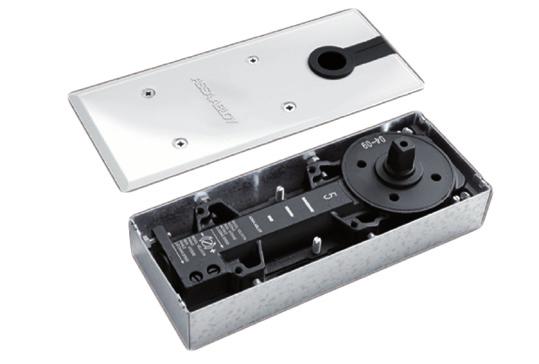 podłogowy ASSA ABLOY DC420 z pokrywą stal nierdzewna Do stosowania w szklanych drzwiach wewnętrznych i zewnętrznych, prawych, lewych lub wahadłowych. Do drzwi przeciwpożarowych.