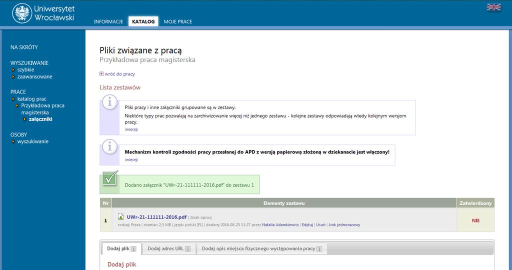 Rysunek 12 Jeżeli oprócz pracy chcemy zamieścić jeszcze załącznik, to wybieramy