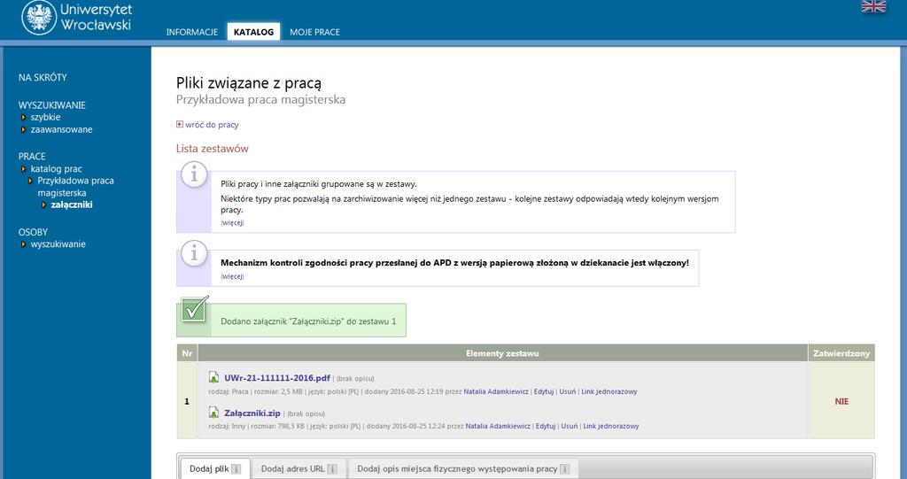 Rysunek 14 Aby ponownie przejść do dodawania załączników, należy skorzystać z opcji Edytuj pliki (Rysunek 15).