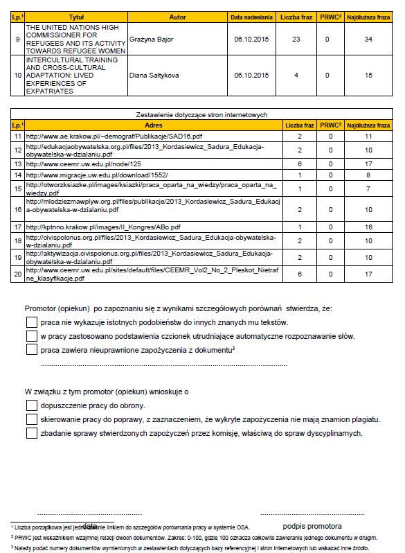 (drukowany dwustronnie z systemu APD wraz z numerami kontrolnymi stron przydzielonymi przez system APD, czcionką nie większą niż 12, z odstępami między wierszami nie większymi niż