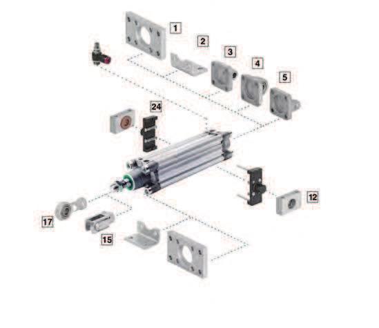 ISOLINE TM PRA/802000/M, RA/802000/M, RA/8000/M Dwustronnego działania Ø 32... 320 mm Mocowania Średnica siłowniki profilowe Ø 32.