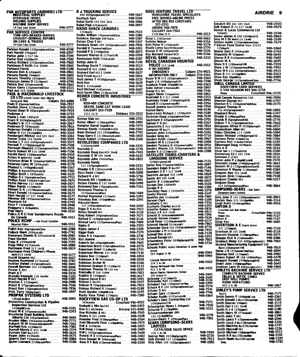PAR AUTWARTSCAIRDRIE) LTD' R J TRUCKING SERVICE isiustrial SUPKIES 444 400SpringhavenCrtSE 948-5667 HYDRAULIC HOSES Raafiaub Sam 948-5544 WElOttIG SUPPLES Rabel Garth 103 SOS 3AvS 948-3486 MACHME