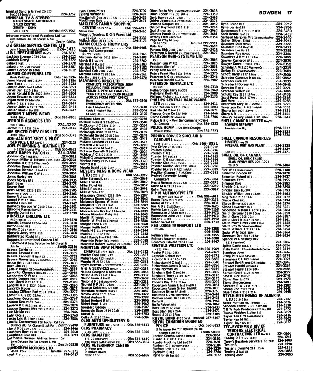 bmisfail Sand & Gravel Co Ltd Bo*1323-Innistail 224-3752 INNISFAIL TV & STEREO RACK) SHACK AUTHORIZED SALES CENTRE ZENITH SONY 501250 St hinisfail 227-3561 hitervac tntematkmal Vacations Ltd -Can