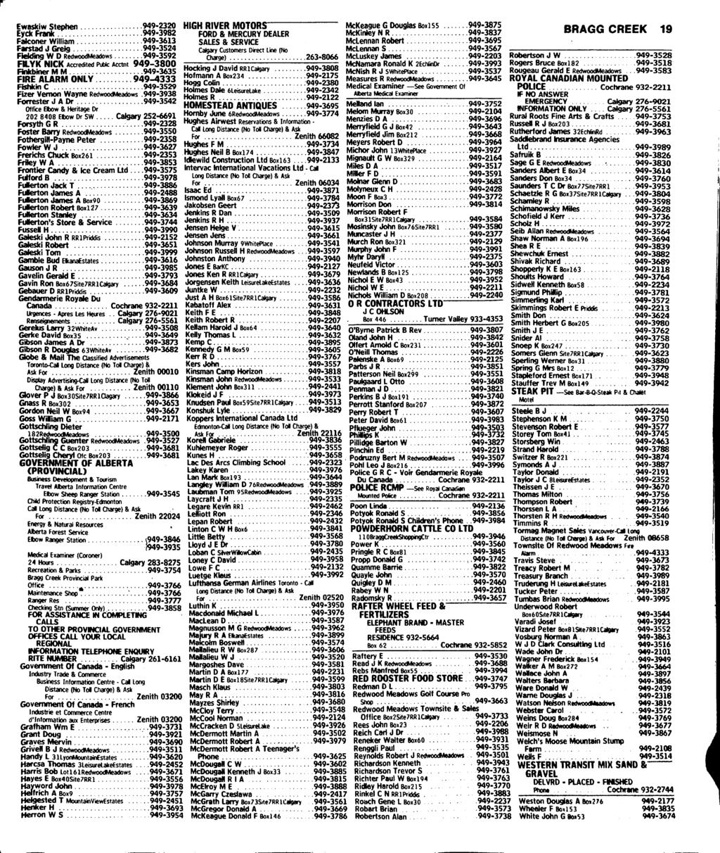 Ewastciw Stephen Eyck Frank T 949-3982 Falconer William 949-3613 Farstad J Greig 949-3S24 Fielding W D RedwoodMeadows 949-3592 FILYK NICK Acaedited Pubic Acctnt 949-3800 Finkbiner MM 949-3635 FIRE