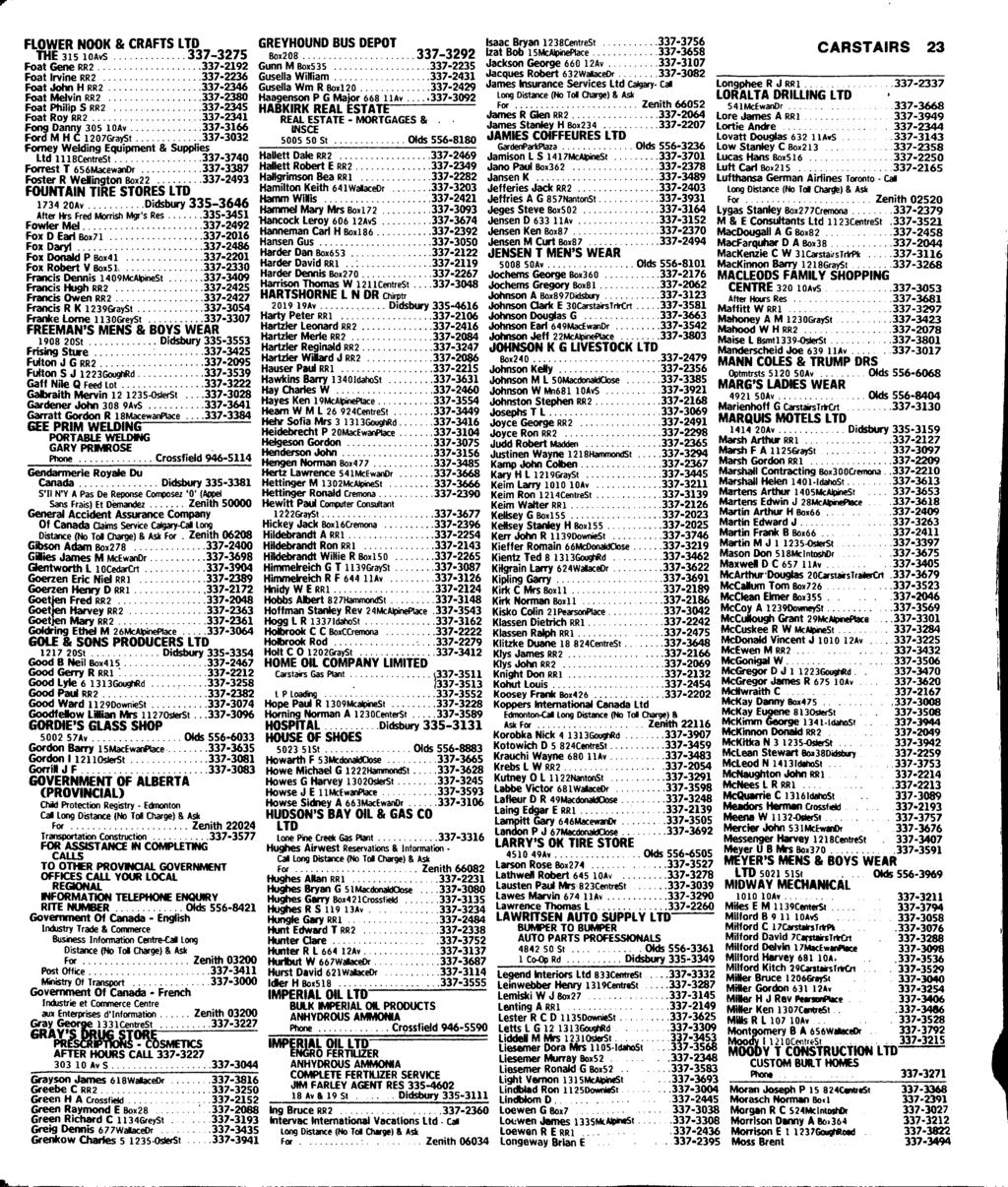FLOWER NOOK & CRAFTS LTD THE 315 loavs 337-3275 Foat Gene RR2 337-2192 Foat Irvine RR2 337-2236 Foat John H rr2 337-2346 Foat Melvin RR2 337-2380 Foat Ptiillp S RR2 337-2345 Foat Roy RR2.