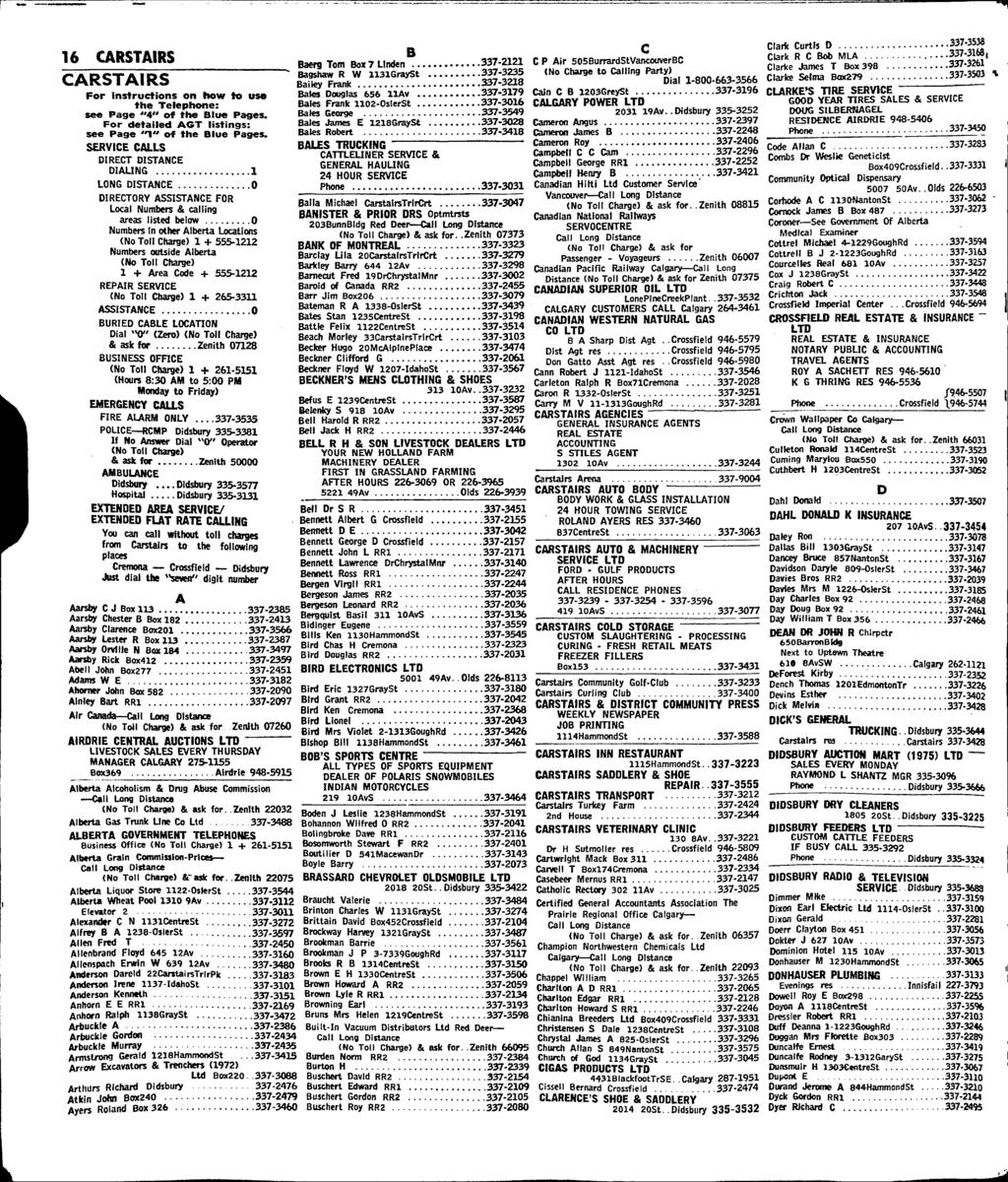 16 CARSTAIRS CARSTAIRS For instructions on how to uso the Telephone: see Page "4" of the Blue Pages. For detailed ACT listings: see Page of the Blue Pages.