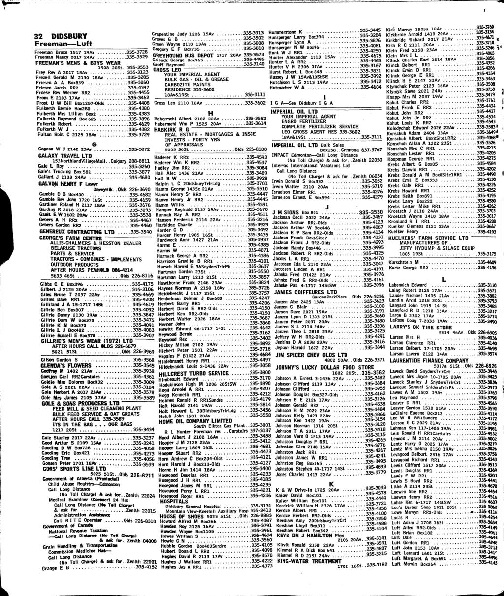 32 DIDSBURY Freeman Luft Freeman Bruce 1517 19A* 335-3728 Freeman Nancy 2017 24AV 335-3529 FREEMAN'S NENS & BOYS WEAR 1908 20St.