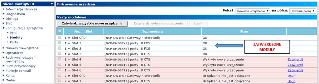 43 6.2. Dodawanie modułów Modułem wyposażeń centrali nazywamy kartę rozszerzeń wraz z panelem czołowym posiadającym interfejsy zewnętrznych porów TDM oraz porty wyposażeń wewnętrznych.