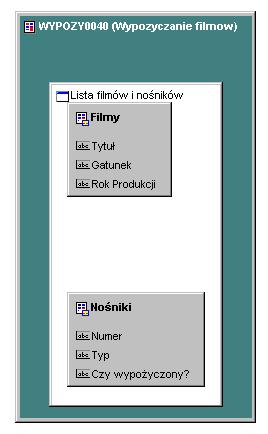 Rysunek 4. Diagram modułu "Wydruk listy nośników" 4.4. Ustaw własność Show meaning pól Gatunek, Typ i Czy wypoŝyczony? na Meaning only. 4.5. Spróbuj wygenerować moduł.