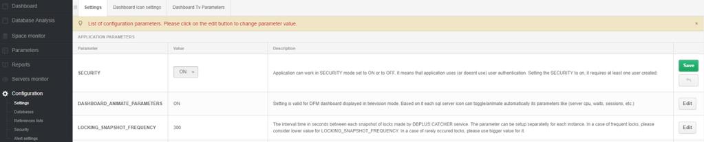 Jak również zmienić status parametru SECURITY na wartość ON. Kolejny krok to włączenie mechanizmu uwierzytelnia w aplikacji poprzez zmianę parametru SECURITY w opcji Configuration->Settings 6.7.