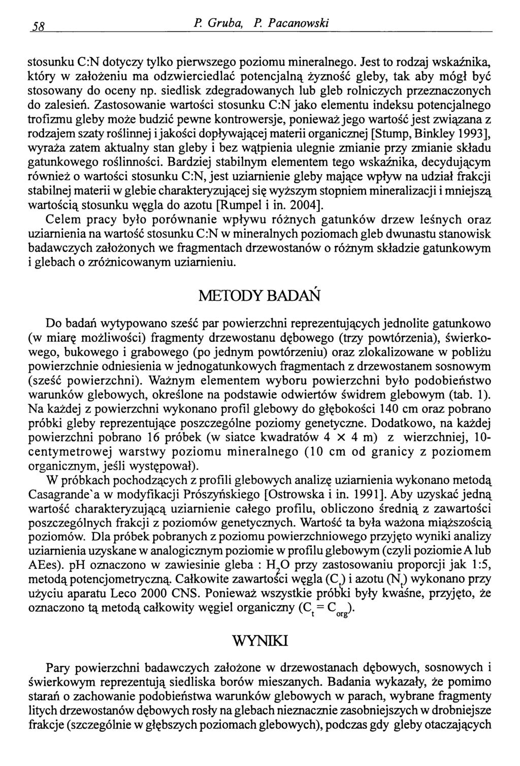 58 P. Gruba, P. Pacanowski stosunku C:N dotyczy tylko pierwszego poziomu mineralnego.