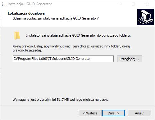 Domyślnie jest to C:\Program Files (x86)\it Solutions\GUID Generator.
