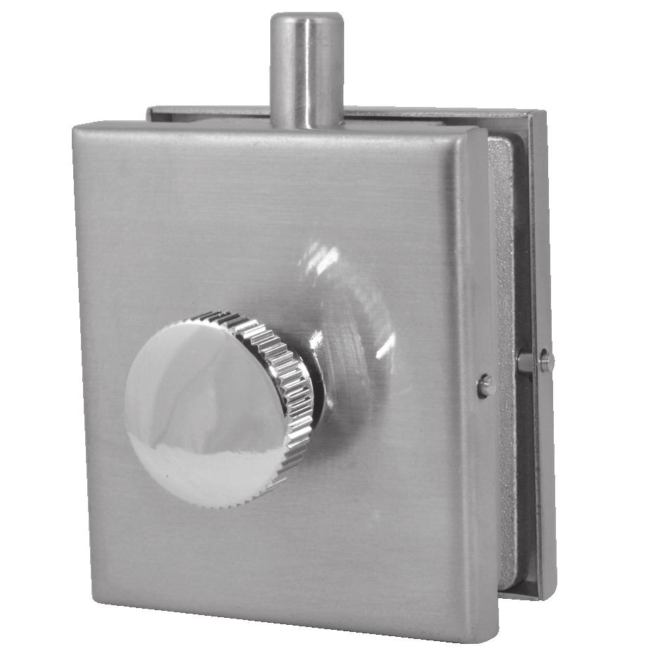 KG 05E ZAMEK Z MAŁĄ GAŁKĄ LOCK BOLT WITH SMALL KNOB Materiał Stal nierdzewna (osłony) Grubość szkła 8-12 mm Wycięcie w szkle TAK Material Stainless
