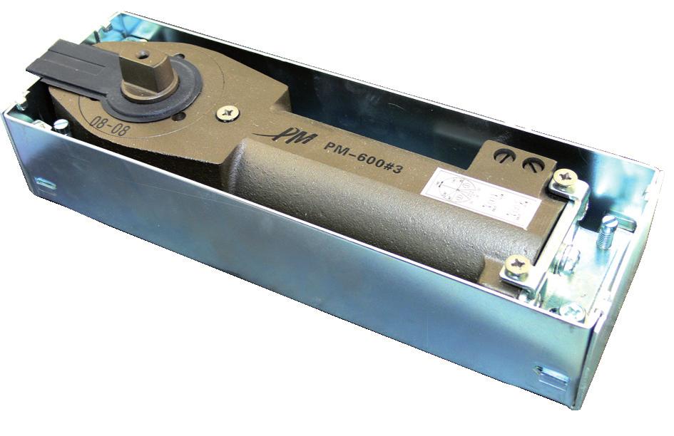 PM 600 SAMOZAMYKACZ PODŁOGOWY FLOOR SPRING PM 600 - właściwości Siła - 2 Siła - 3 PM 600 - technical info Force - 2 Force - 3 Siła domykania (Nm) 0-4 13-18 18-26 Closing force (Nm) 0-4 13-18 18-26