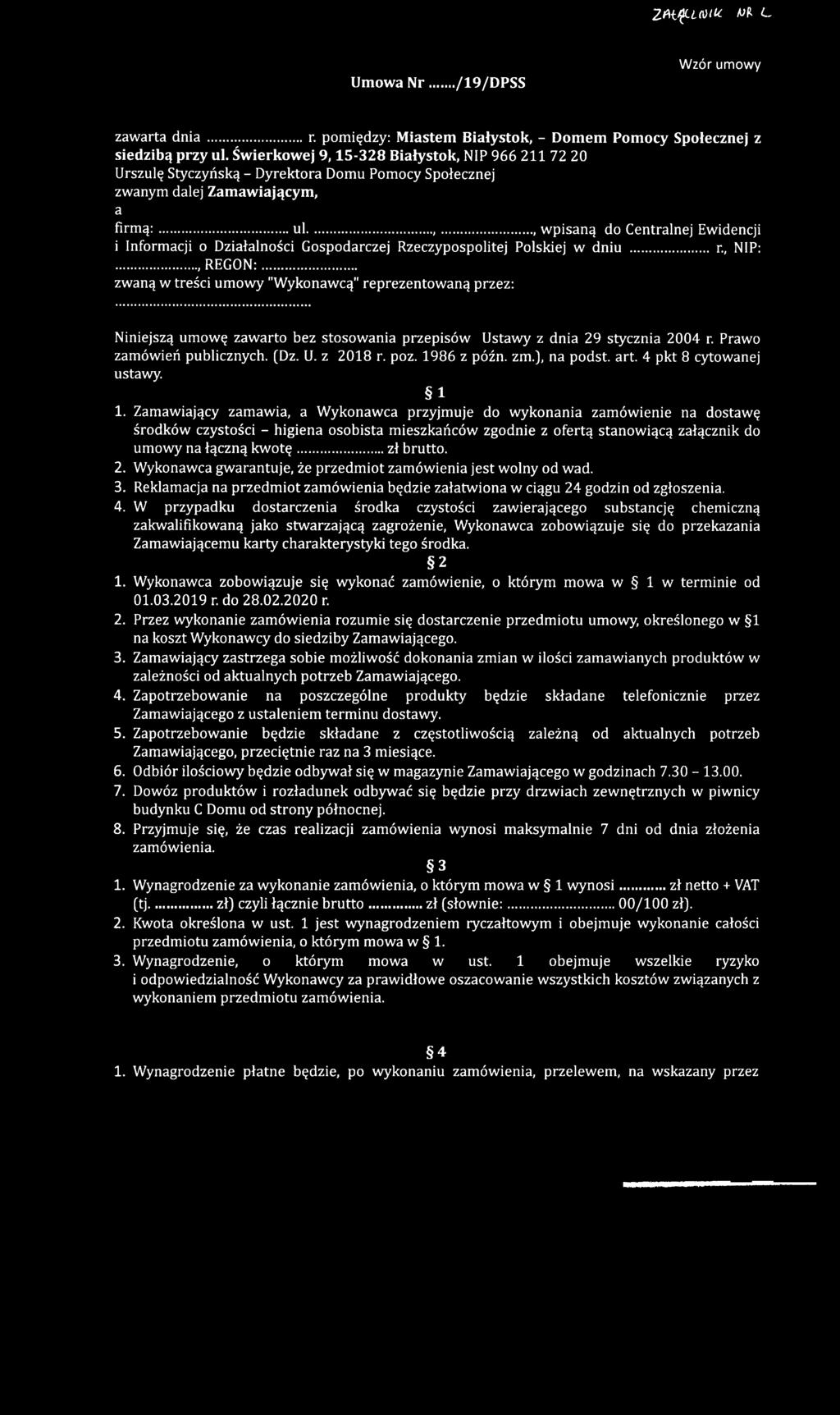 .., wpisaną do Centralnej Ewidencji i Informacji o Działalności Gospodarczej Rzeczypospolitej Polskiej w dniu... r., NIP:..., REGON:.