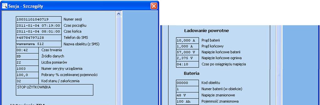 Po lewej stronie znajdują się pola ze skróconymi informacjami dla danych kategorii (służą do zgrubnej kontroli informacji wprowadzanych do bazy danych bez otwierania poszczególnych okienek ze