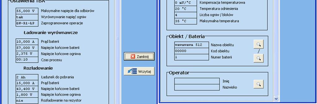 W programie możliwe jest przeglądanie lub/i uzupełnianie szczegółowych informacji dotyczących: Sesji / Obiektu / Baterii / Właściciela / Operatora Na górze okienka ze szczegółami sesji (Rys.