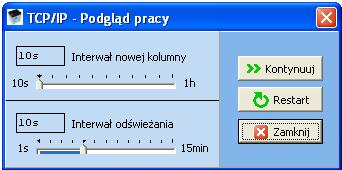 Przed uruchomieniem podglądu użytkownik może skonfigurować czas (interwał) po którym dodawana jest nowa kolumna z pomiarami w głównym oknie oraz czas odświeżania ostatniej /