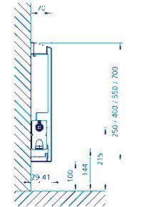 obudowy ściennej H A mm Głębokość obudowy ściennej T 70 mm 0 mm 70 mm 0 mm B C A B