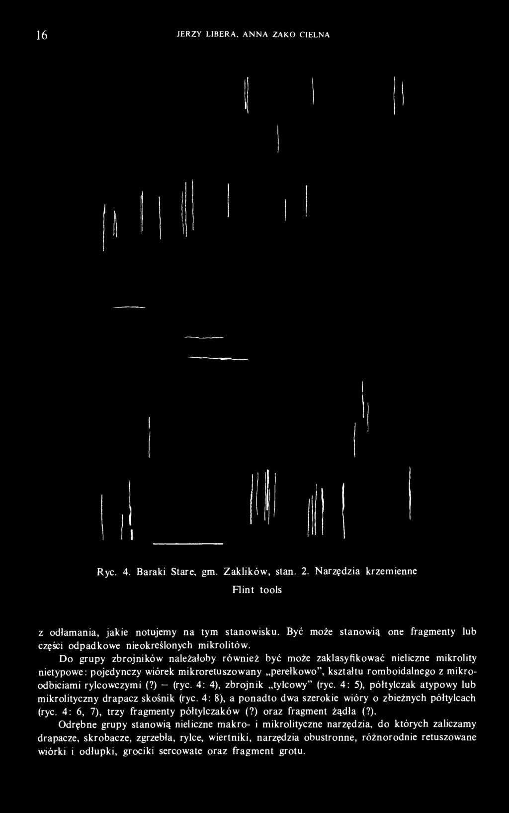 romboidalnego z mikroodbiciami rylcowczymi (?) (ryc. 4: 4), zbrojnik tylcowy" (ryc. 4: 5), półtylczak atypowy lub mikrolityczny drapacz skośnik (ryc.