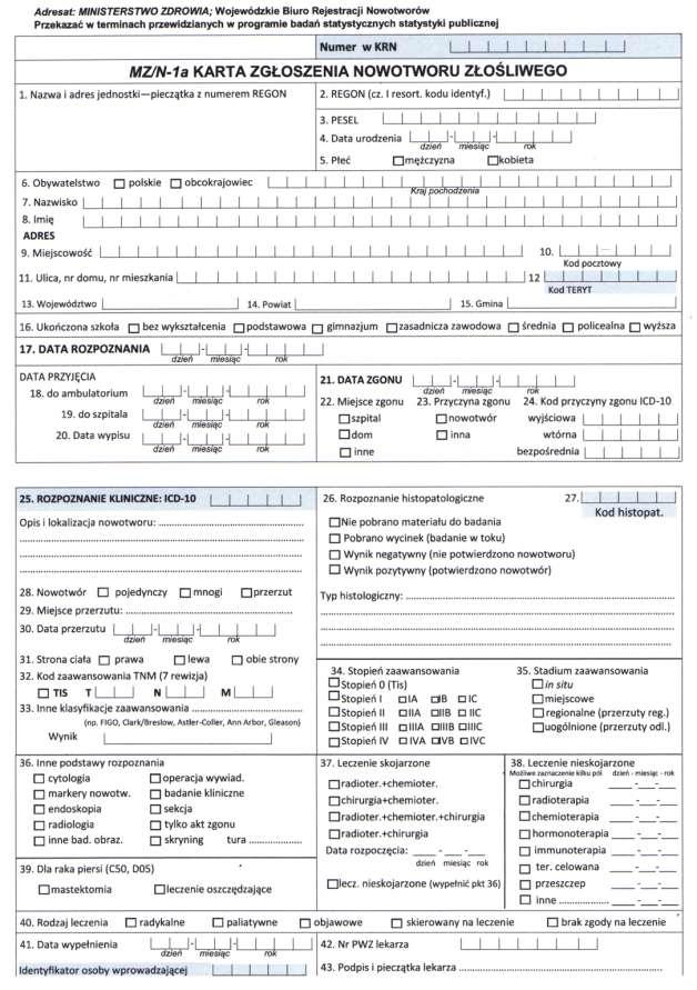 ANEKS KARTA ZGŁOSZENIA