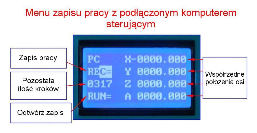 Użyj opcji REC aby zapisać przebieg pracy urządzenia. Maszyna może jednorazowo zapisać do 1800 kroków. Wciśnięcie przycisku B2 rozpoczyna zapis, ponowne wciśnięcie B2 zatrzymuje zapis. 2.