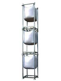 Post palettes with tubular structure are used in internal logistics as holders supporting big bags. The construction with a square base, upper frame and 4 tubes.