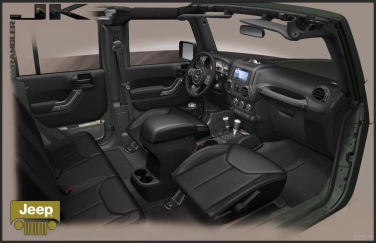 obręcze kół (opony 255/70R18 BSW on/off) Zestaw dachów: Hard Top w kolorze nadwozia + Soft Top Premium Tapicerka materiałowa Sedoso z logo Golden Eagle i brązowymi Winylowe obszycie McKinley