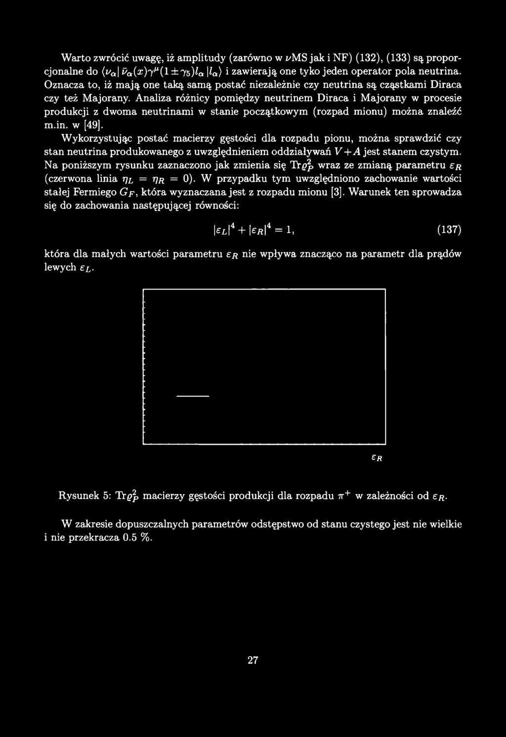 Warto zwrócić uwagę, iż amplitudy (zarówno w l'ms jak i NF) (132), (133) są proporcjonalne do (va\ ^0(1 )7^(1 ± 75)^0 la) i zawierają one tyko jeden operator pola neutrina.