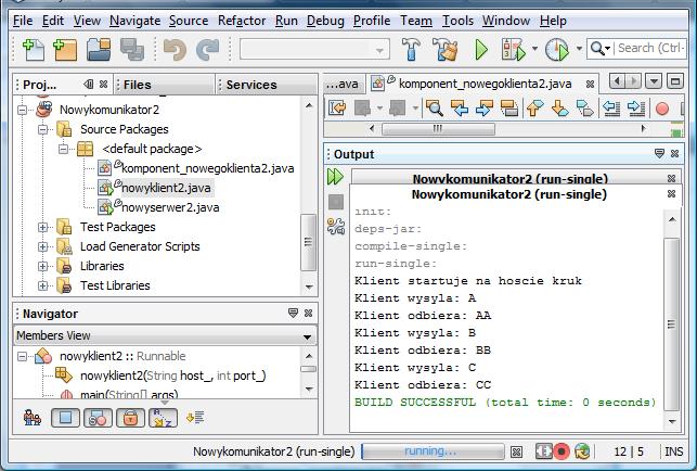 5. Uruchomienie: - 1 program serwera za pomocą Run File (w oknie Projects należy kliknąć prawym