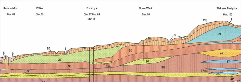 2.2 Budowa geologiczna Na południe Pasłęka - także na stanowisku archeologicznym Nowa Wieś 5 występują gliny zwałowe zlodowacenia Sanu 2. Są to gliny brązowe oliwkowo i szarobrązowe.