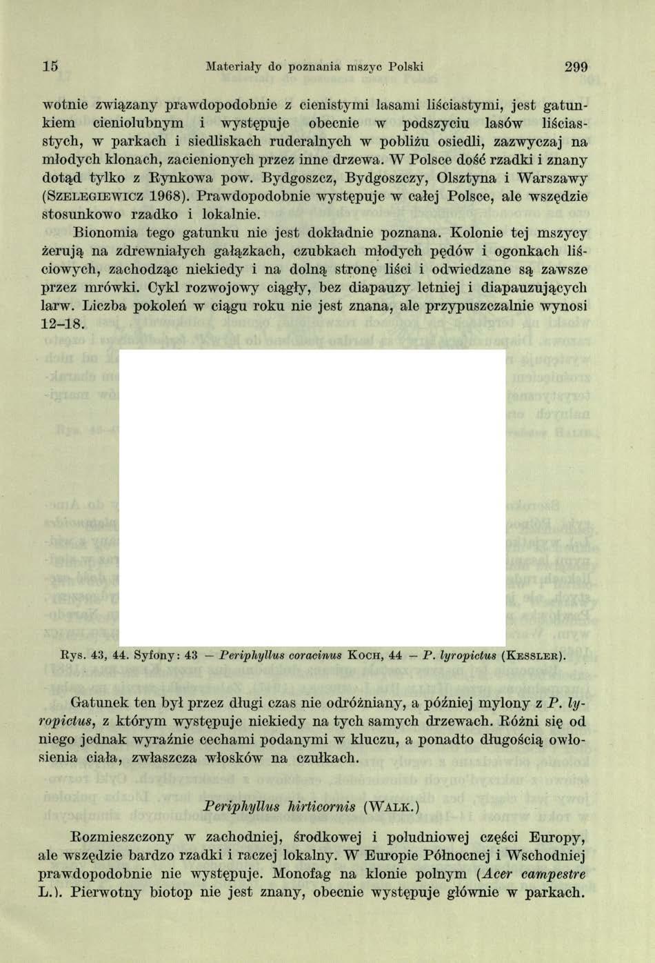 15 Materiały do poznania mszyc Polski 299 wotnie związany prawdopodobnie z cienistymi lasami liściastymi, jest gatunkiem cieniolubnym i występuje obecnie w podszyciu lasów liściasstych, w parkach i